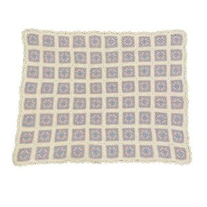 Vintage Handmade‎ Granny Square Crocheted Pastel Baby Blanket Afghan